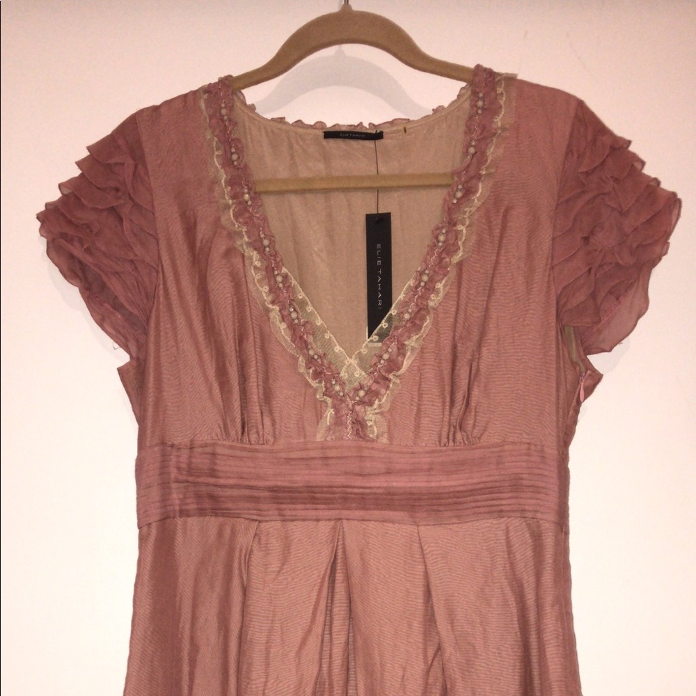 Elie Tahari Pleated Bubble Dress w/ Embroidery